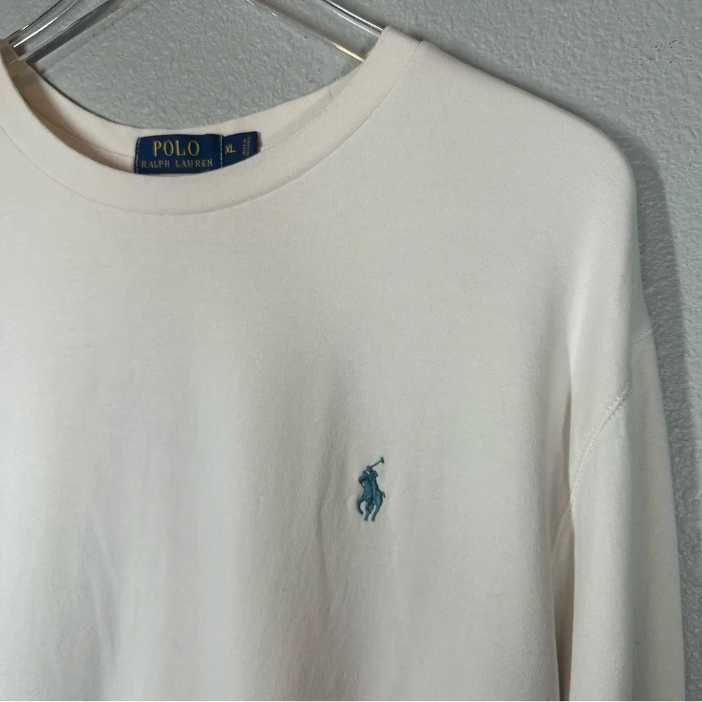 POLO RALPH LAUREN Men's XL Soft Ivory Brushed Cotton Crewneck Long Sleeve Shirt